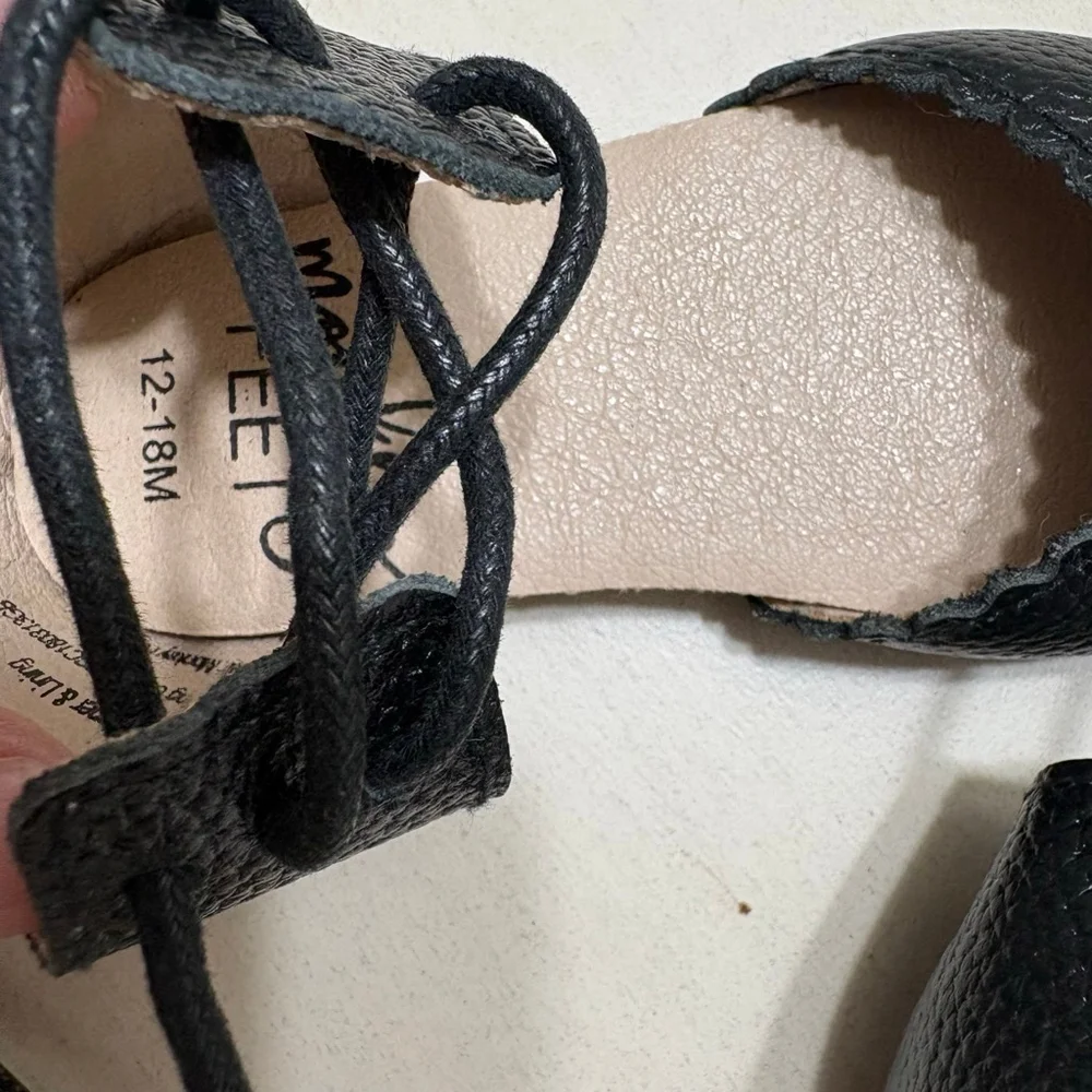 Monkey Feet Black Leather Lace-Up Shoes 12-18M